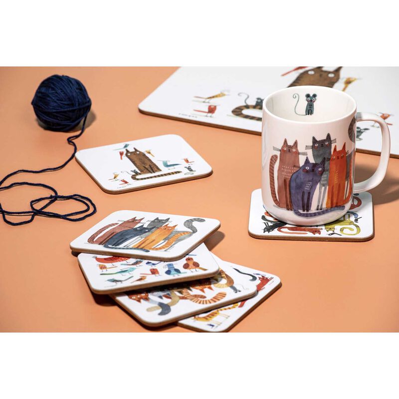 Ashdene Quirky Cats Assorted 6Pk Coaster image number 1