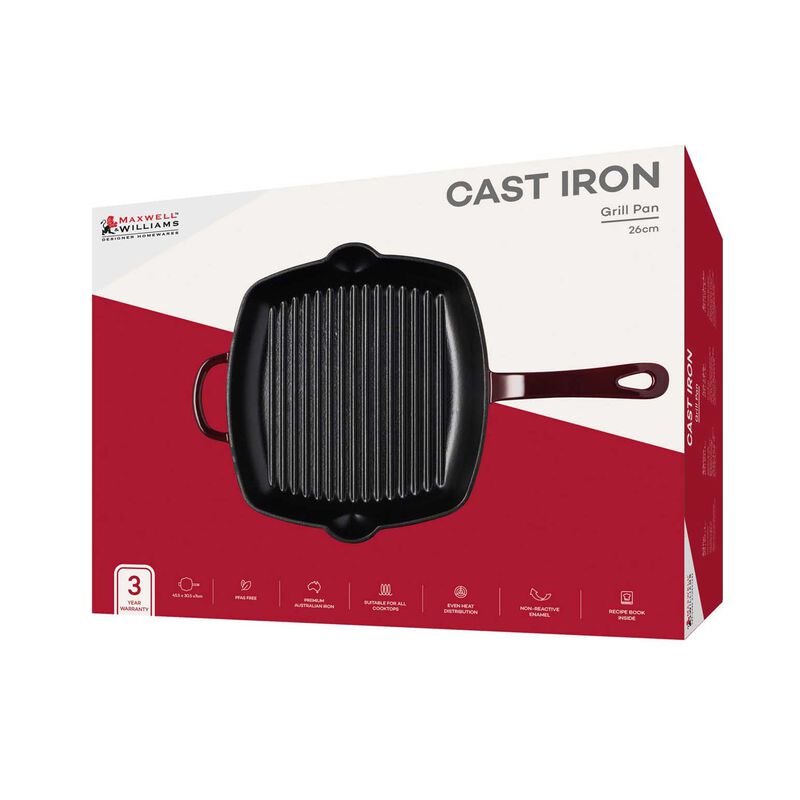 Maxwell & Williams Cast Iron Grill Pan Merlot 26cm Gift Boxed image number 2