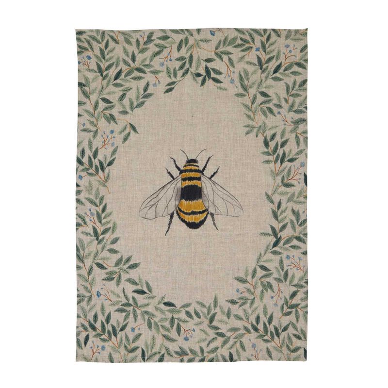 Wallace Cotton Botanical Bee Linen Tea Towel image number 0