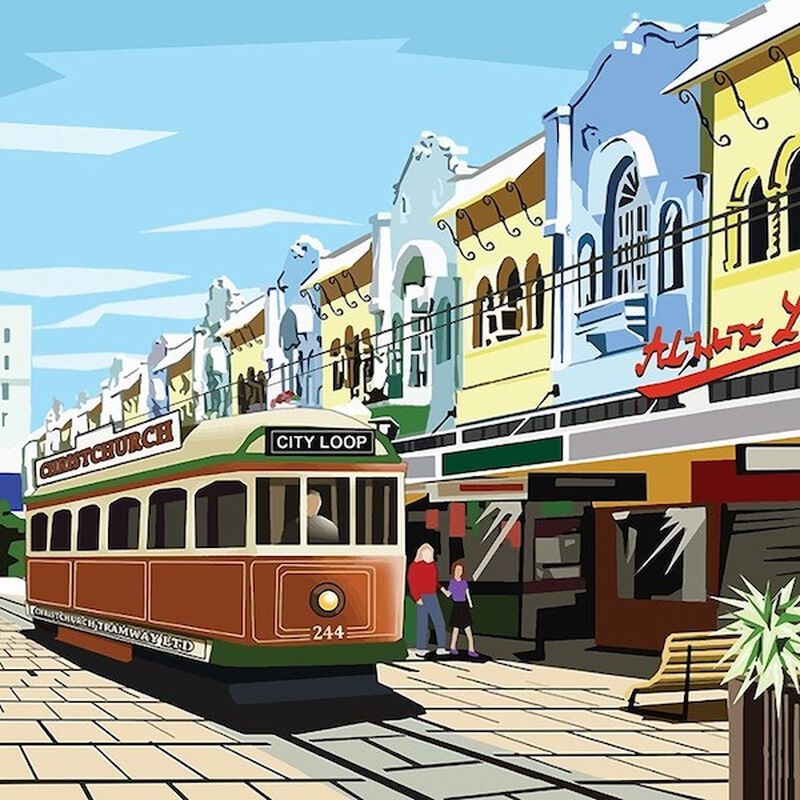 Ira Mitchell Christchurch City Tram Matted Print image number 0