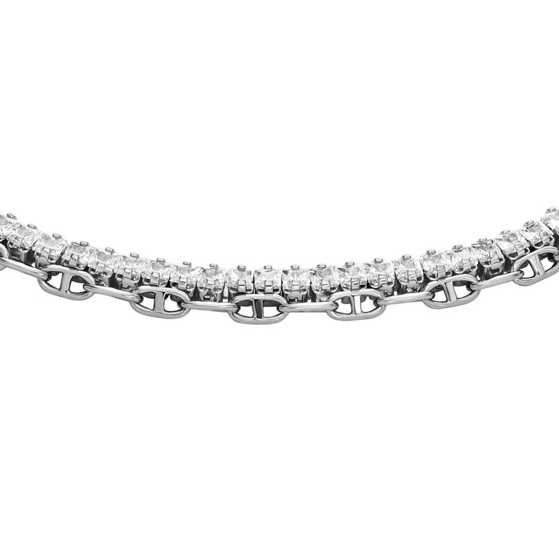 Fossil Heritage D-Link Glitz Silver-Tone Brass Chain Tennis Bracelet image number 1