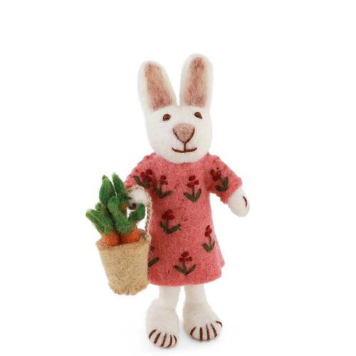 Gry & Sif Small White Girly Bunny With Carrot Basket