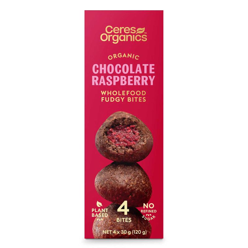 Ceres Organics Fudgy Bites Chocolate Raspberry 4 x 30G Bag image number 0