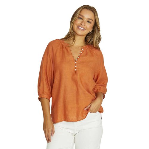 Jump Raglan Button Neck Top