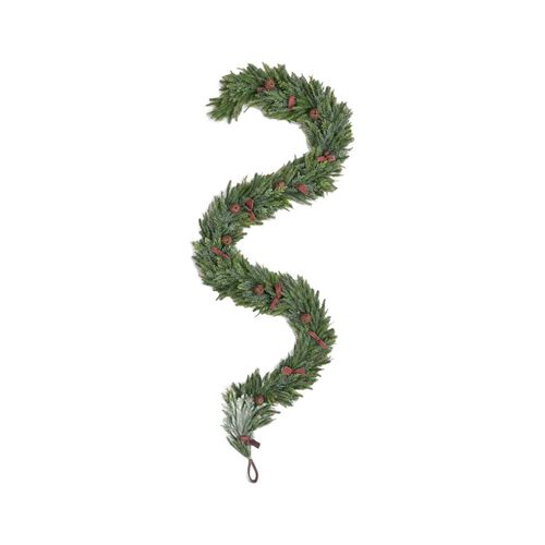French Country Mixed Pine Garland Brown Velvet Bows and Bells