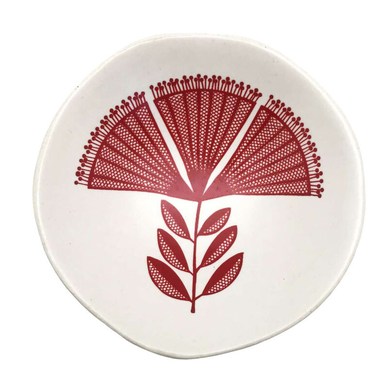 Jo Luping Red Pohutukawa Lace On White 7cm Bowl image number 0