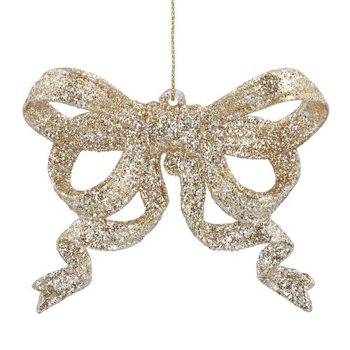 Gisela Graham Gold Glitter Acrylic Bow Decoration