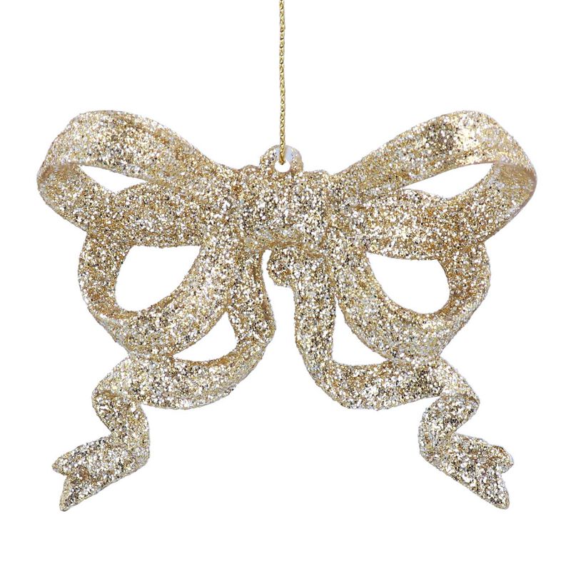 Gisela Graham Gold Glitter Acrylic Bow Decoration image number 0