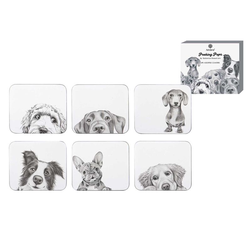 Ashdene Peeking Pups 6Pk Coaster image number 1