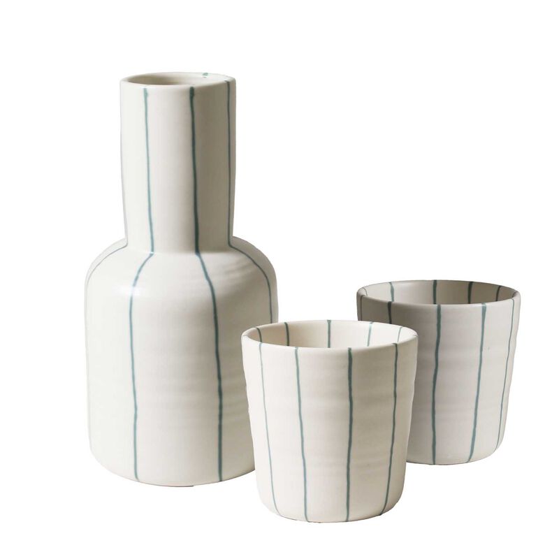 Robert Gordon Carafe & 2 Cups - Coastal Junction Cream With Green Stripe image number 0