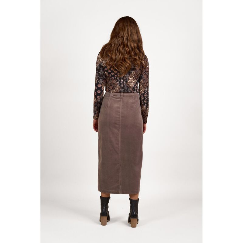 Vassalli Mid Length Cord Skirt With Front Panel Seams image number 1