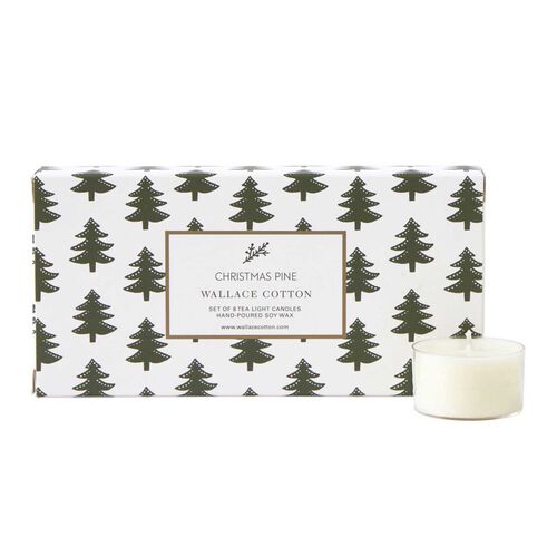 Wallace Cotton Christmas Pine Tea Light Candle Set Of 8