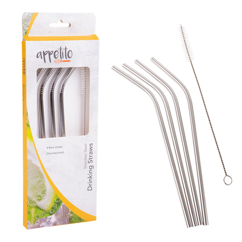 Appetito Stainless Steel Bent Drinking Straws image number 0