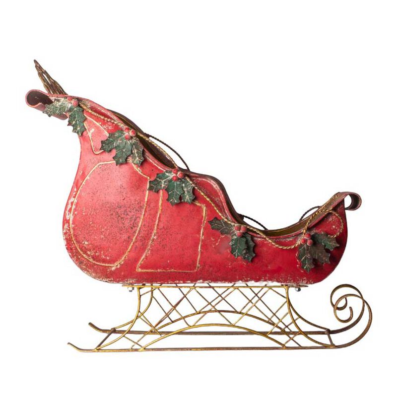 French Country Holly Santa Sleigh image number 1