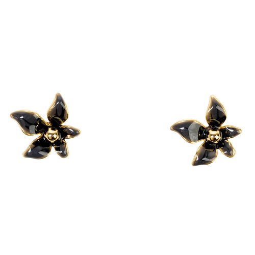 Stella + Gemma Earring Mini Flower Black with Gold Ball Centre