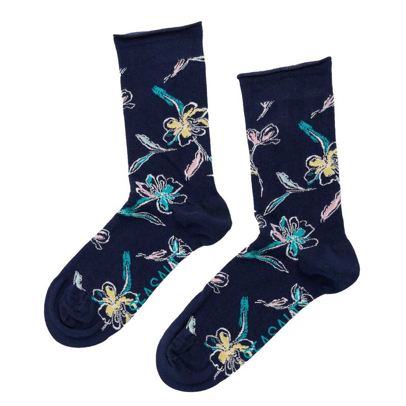 Seasalt Cornwall Womens Arty Socks Linear Floral Night image number 0