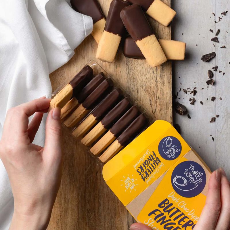 Molly Woppy Dark Choc Dipped Buttery Shortbread Fingers 210g image number 1