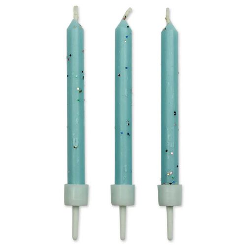 Wilton Candles With Holders 10 Pack - Blue Glitter