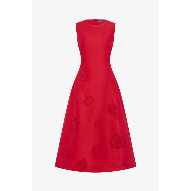 LEO LIN Cleo Applique Sleeveless Midi Dress - Scarlet image number 2