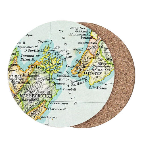 Vintage Map Of Cook Strait Coasters Set Of 6