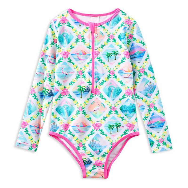 Milky Aloha Long Sleeve Swimsuit 2-7Y image number 0