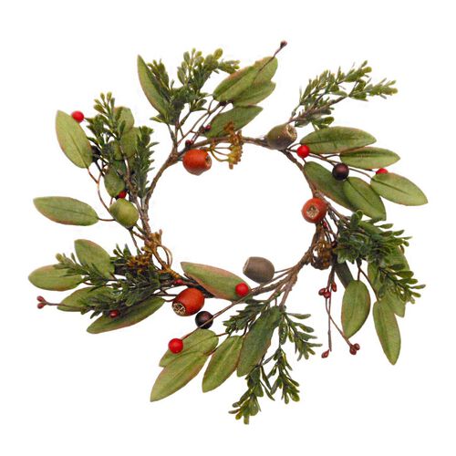 Candlering With Olive Nut & Mixed Leaves 6 Inch