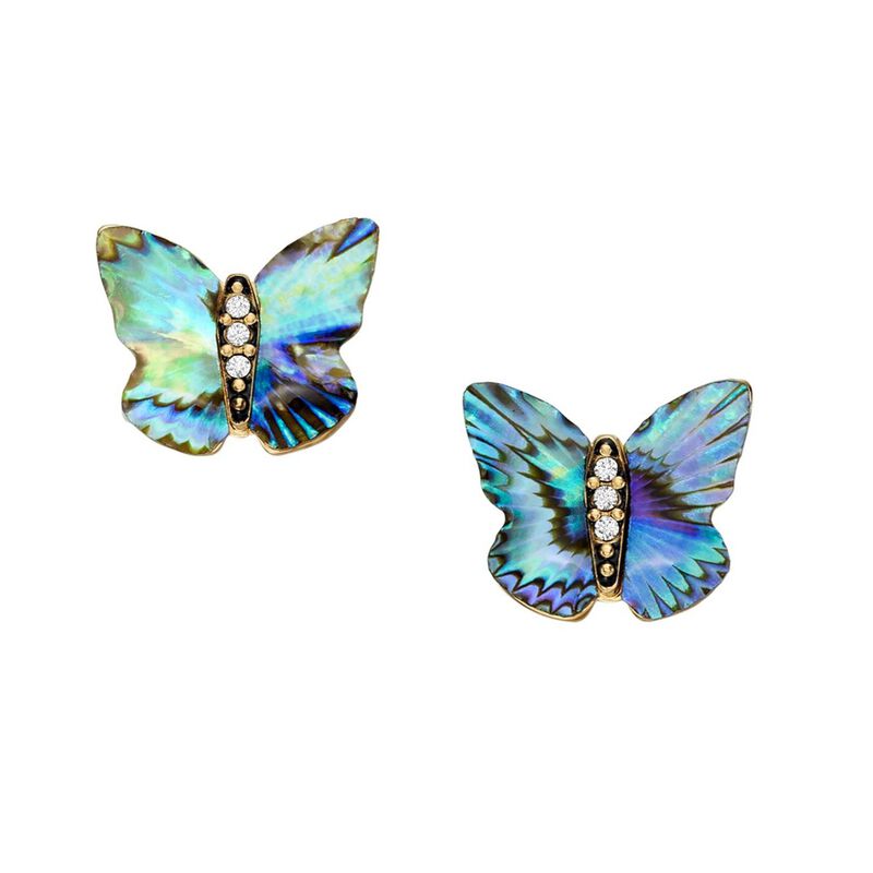 Fossil Sutton Butterfly Wings Multicolor Abalone Stud Earrings image number 0