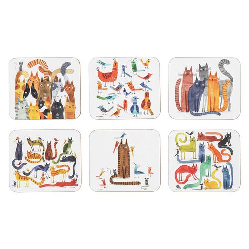 Ashdene Quirky Cats Assorted 6Pk Coaster