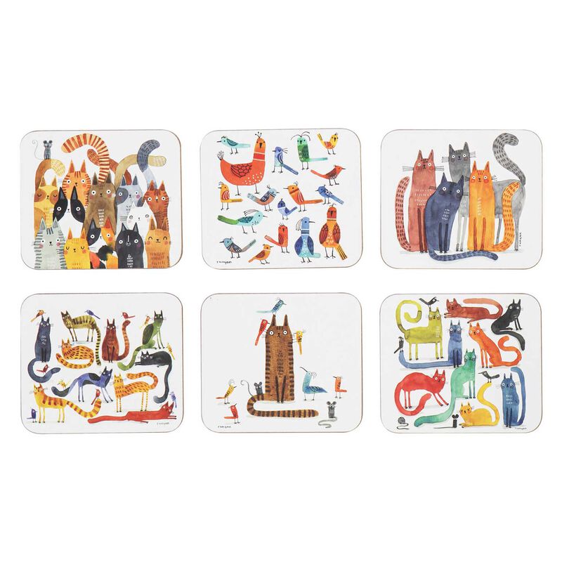 Ashdene Quirky Cats Assorted 6Pk Coaster image number 0