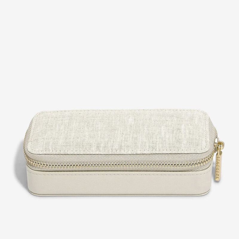 Stackers Travel Jewellery Box Zipped Oatmeal & Linen image number 2