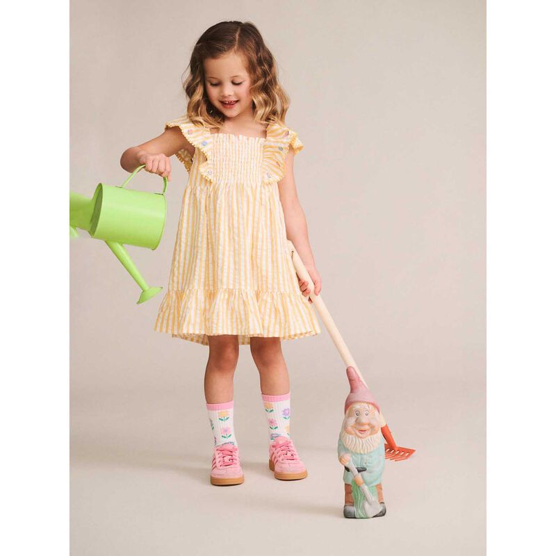 Huxbaby Flower Field Stripe Shirred Dress 3-5Y image number 1