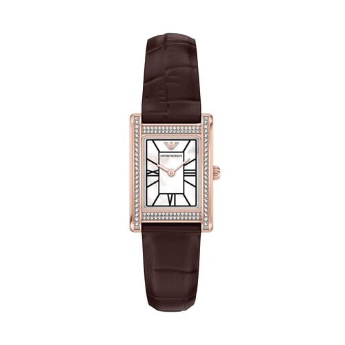 Emporio Armani Two-Hand Brown Leather Watch