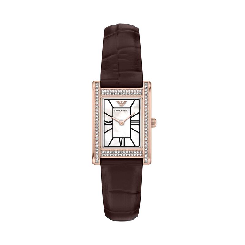 Emporio Armani Two-Hand Brown Leather Watch image number 0