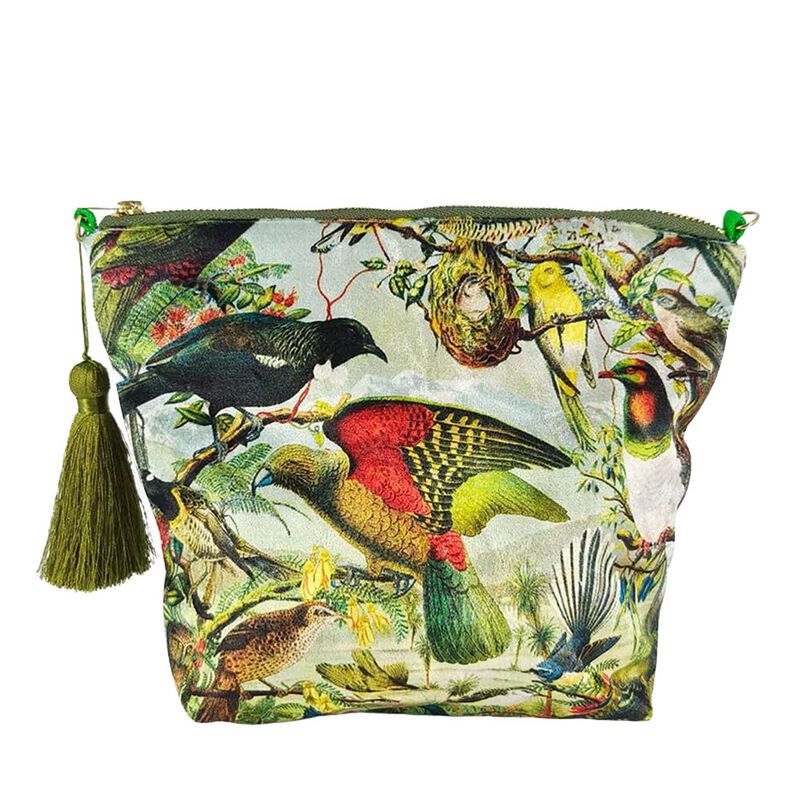 NZ Native Birds Velvet Cosmetic Bag image number 0