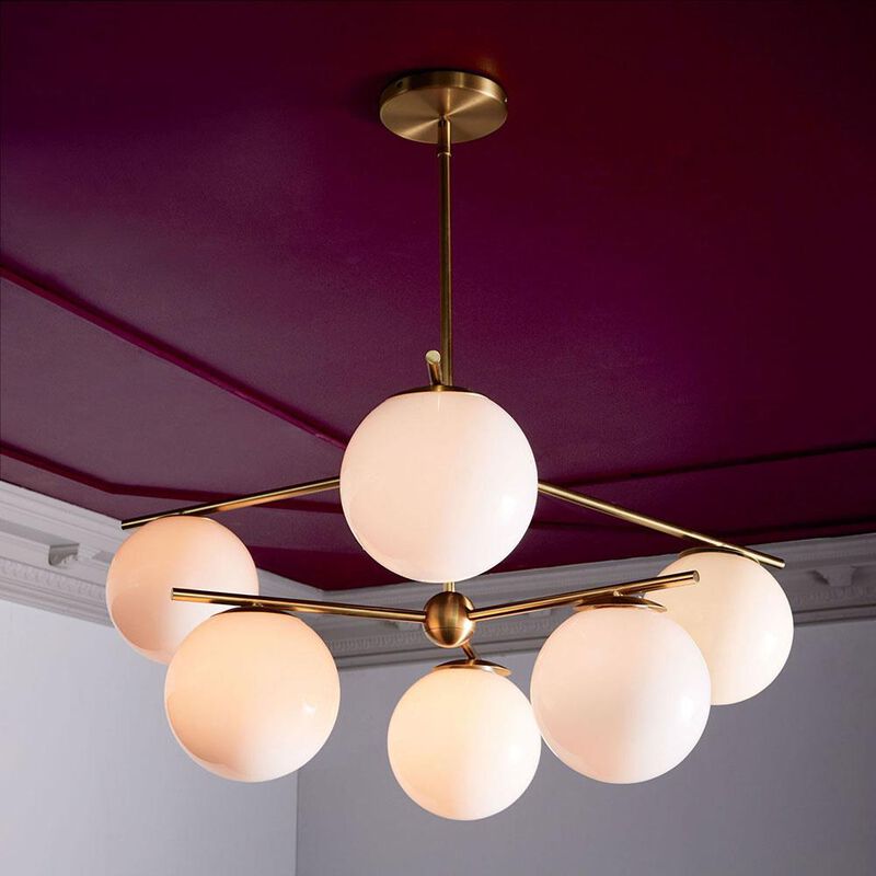 West Elm Sphere & Stem Chandelier, Brass/Milk Glass image number 3