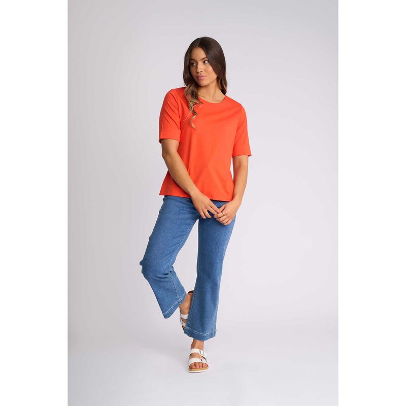 Vassalli Elbow Length Sleeve Round Neck Knit Top with Cuff image number 3