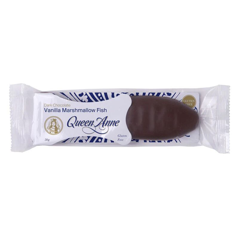 Queen Anne Dark Chocolate Marshmallow Fish Vanilla 50g image number 0
