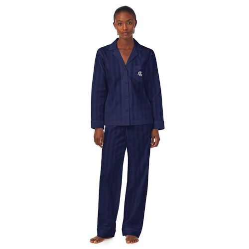 Lauren Ralph Lauren Cotton Shadow Stripe Notch Collar Pajama