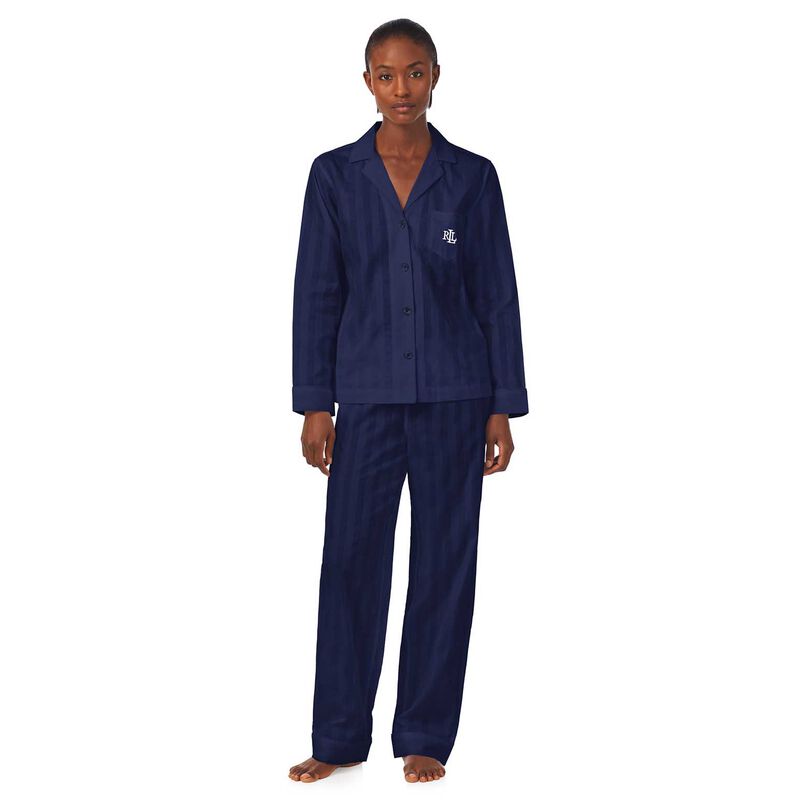 Lauren Ralph Lauren Cotton Shadow Stripe Notch Collar Pajama image number 0