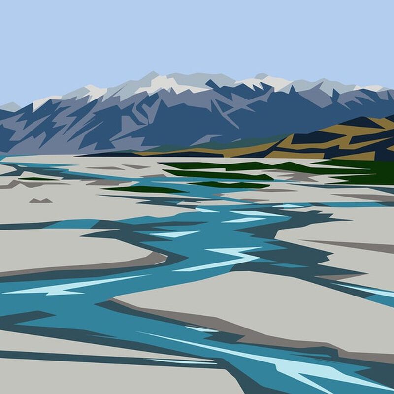 Ira Mitchell Rakaia River Matted Print 35 x 27.5cm image number 0