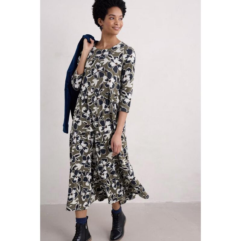 Seasalt Cornwall Line Strokes Dress Bird Flower Dark Seagrass image number 3