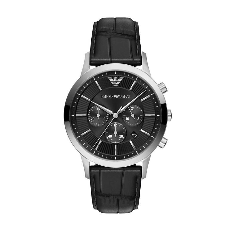 Emporio Armani Archetipo Chronograph Black Leather Watch image number 0
