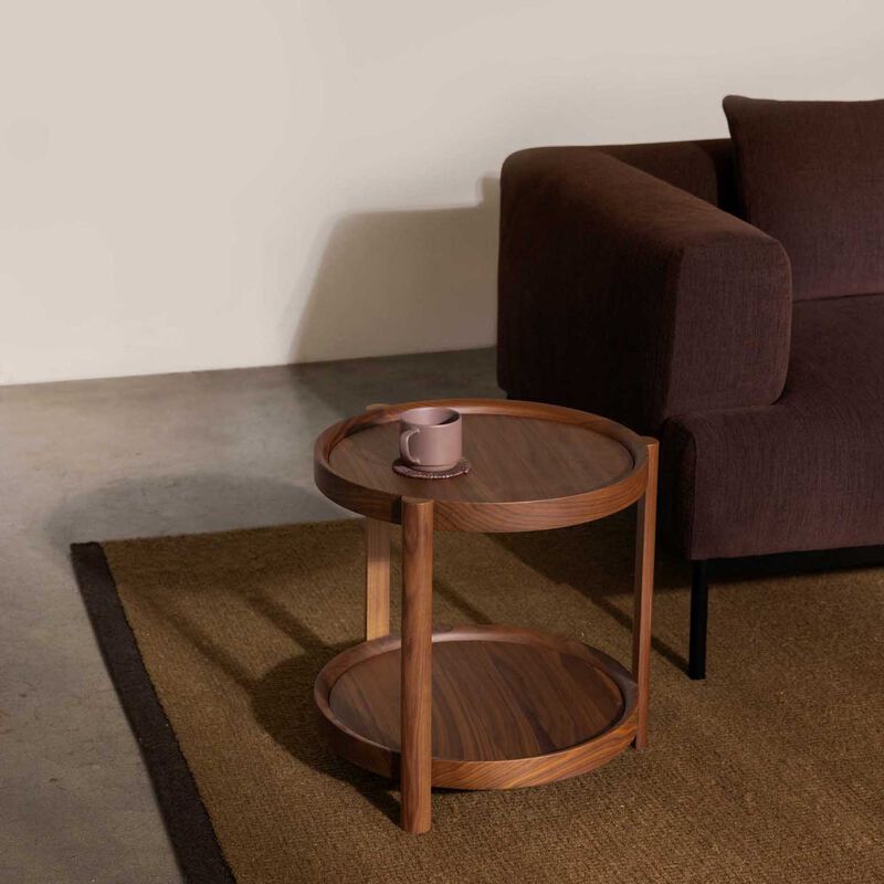 Citt&agrave; Column Side Table Walnut Plywood 45cmdia x 45cmh image number 1
