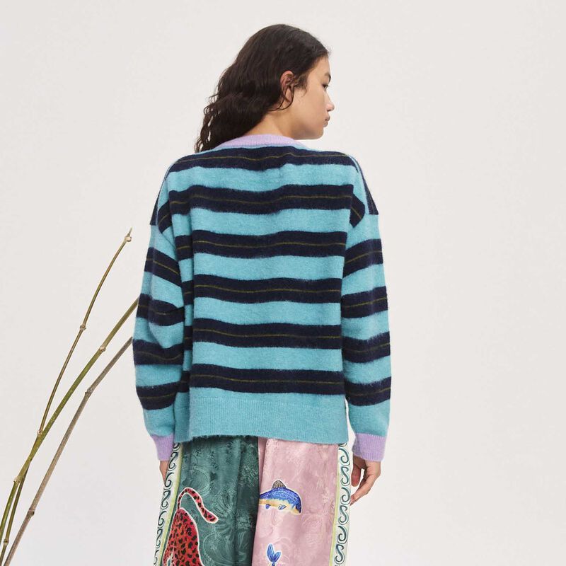 ALÉMAIS Domenica Teal Stripe Sweater image number 1