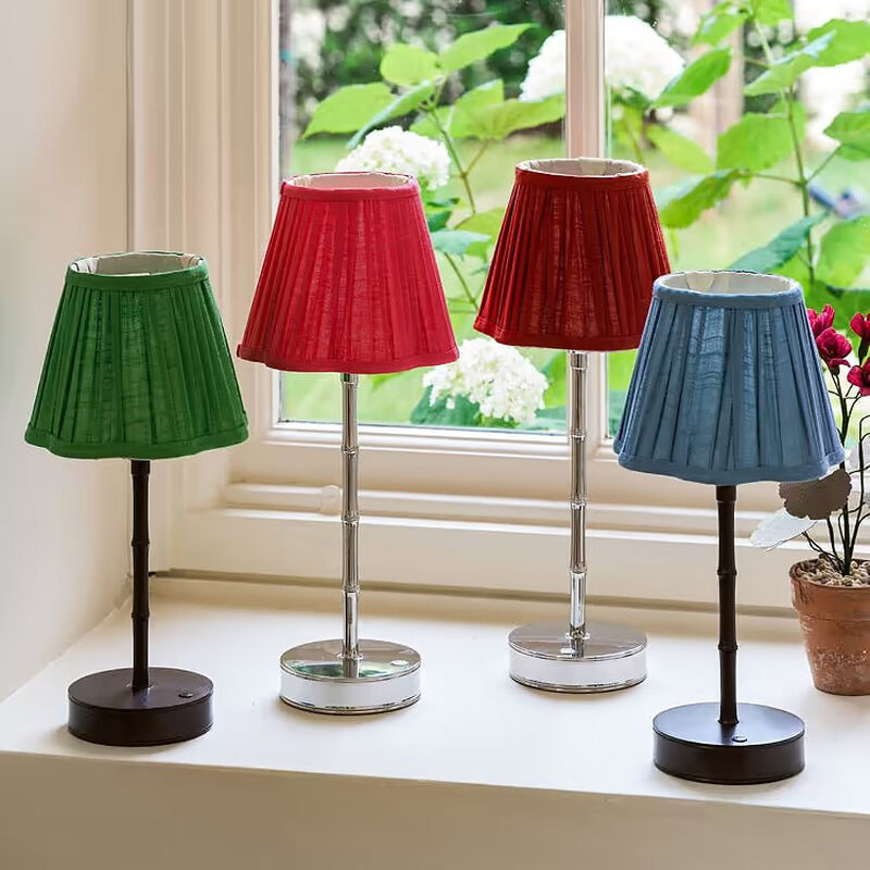 Addison Ross Bamboo LED Lamp 30cm - Silver Base With Khaki Shade image number 1