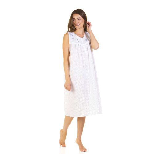 La Marquise Emily Dot Sleeveless Embroidered Polycotton Nightdress