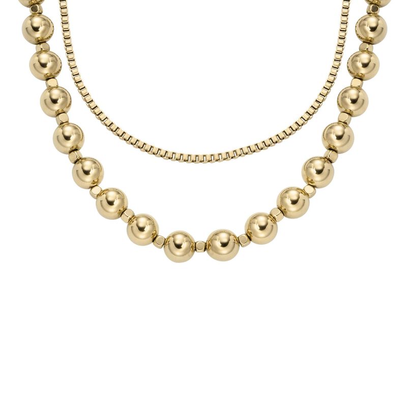 Fossil All Stacked Up Gold-Tone Stainless Steel Beaded Necklace image number 0