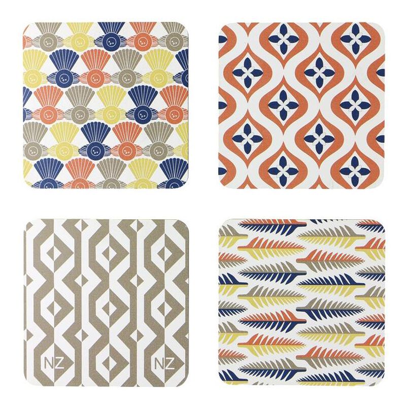 Ian Blackwell Pattern Coasters New Zealand Set On Black Stand image number 0