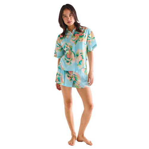 Kip&Co Big Beauty Floral Blue Adult Organic Cotton SS Shirt & Short PJ Set