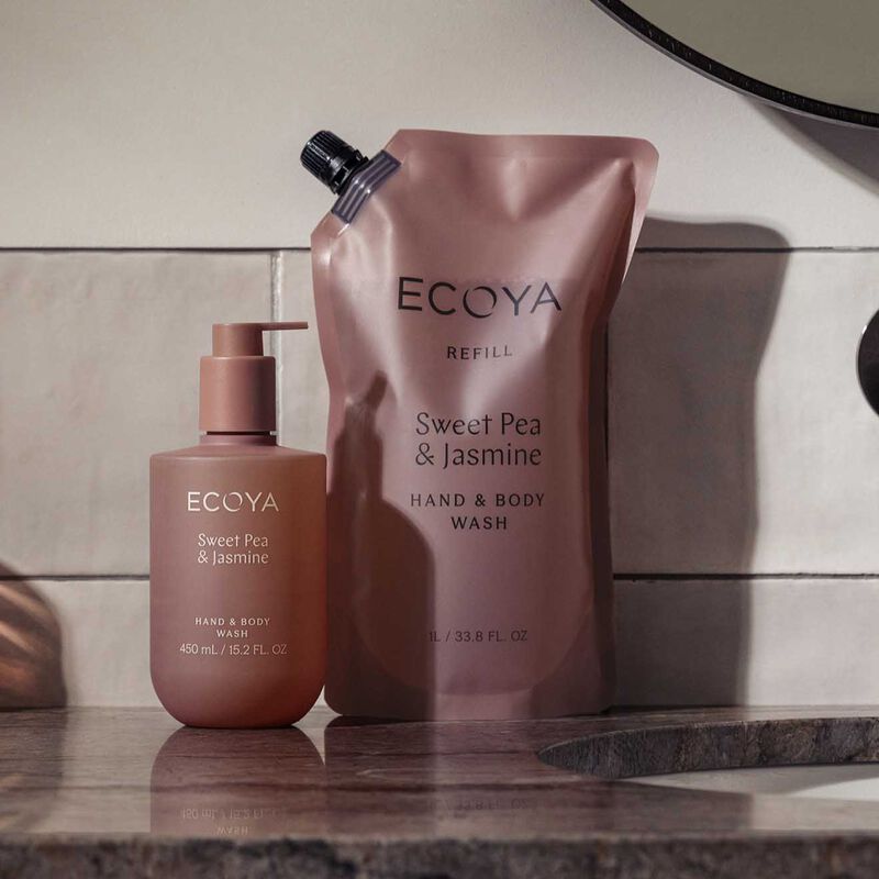 ECOYA Hand & Body Wash Refill Sweet Pea & Jasmine 1L image number 1